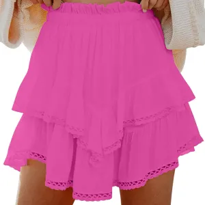 Women's Work Skirts Elegant Layered Ruffle Office Skirt High Waisted Solid Color Flowy Short Skirts Patchwork Skirt