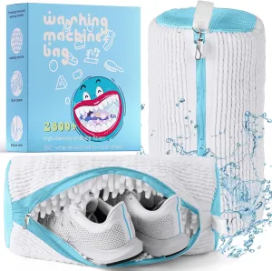 XXL Shoe Washing Machine Bag, Laundry Shoe Bag for Washer and Dryer, Laundry Shoe Bag Protect Sneaker, Running Shoes, Bras, Delicates and Toys, Includes 2 Shoes (White 2 Pack)