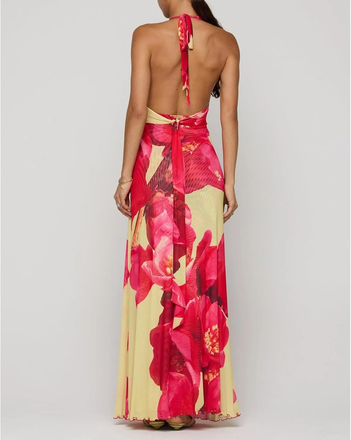 Y2k Womens Boho Floral Print Spaghetti Strap Maxi Bodycon Dress Summer Backless Dresses Beach Vacation Sundress