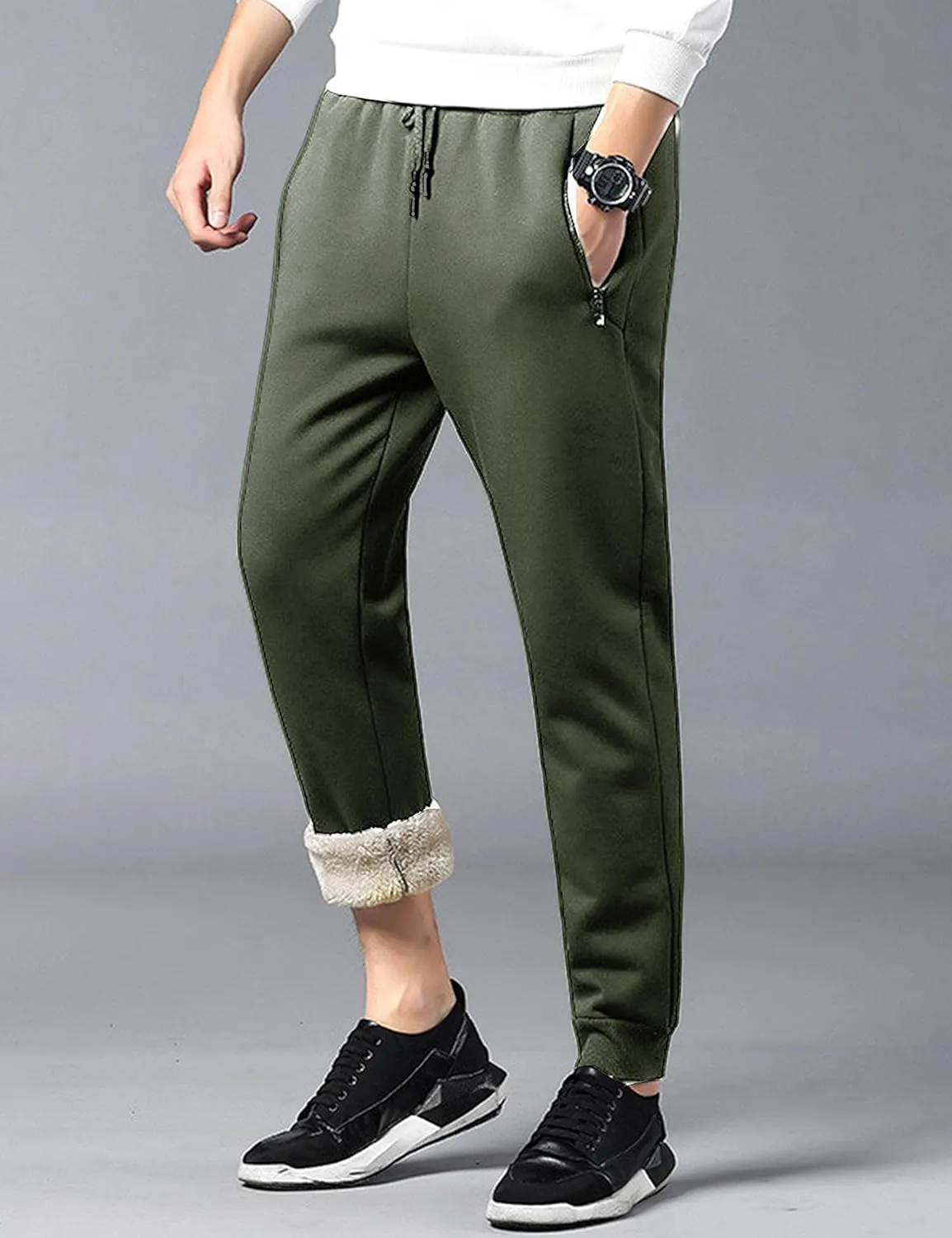 Yeokou Mens Winter Warm Sherpa Lined Active Thermal Jogger Fleece Sweatpants Pant