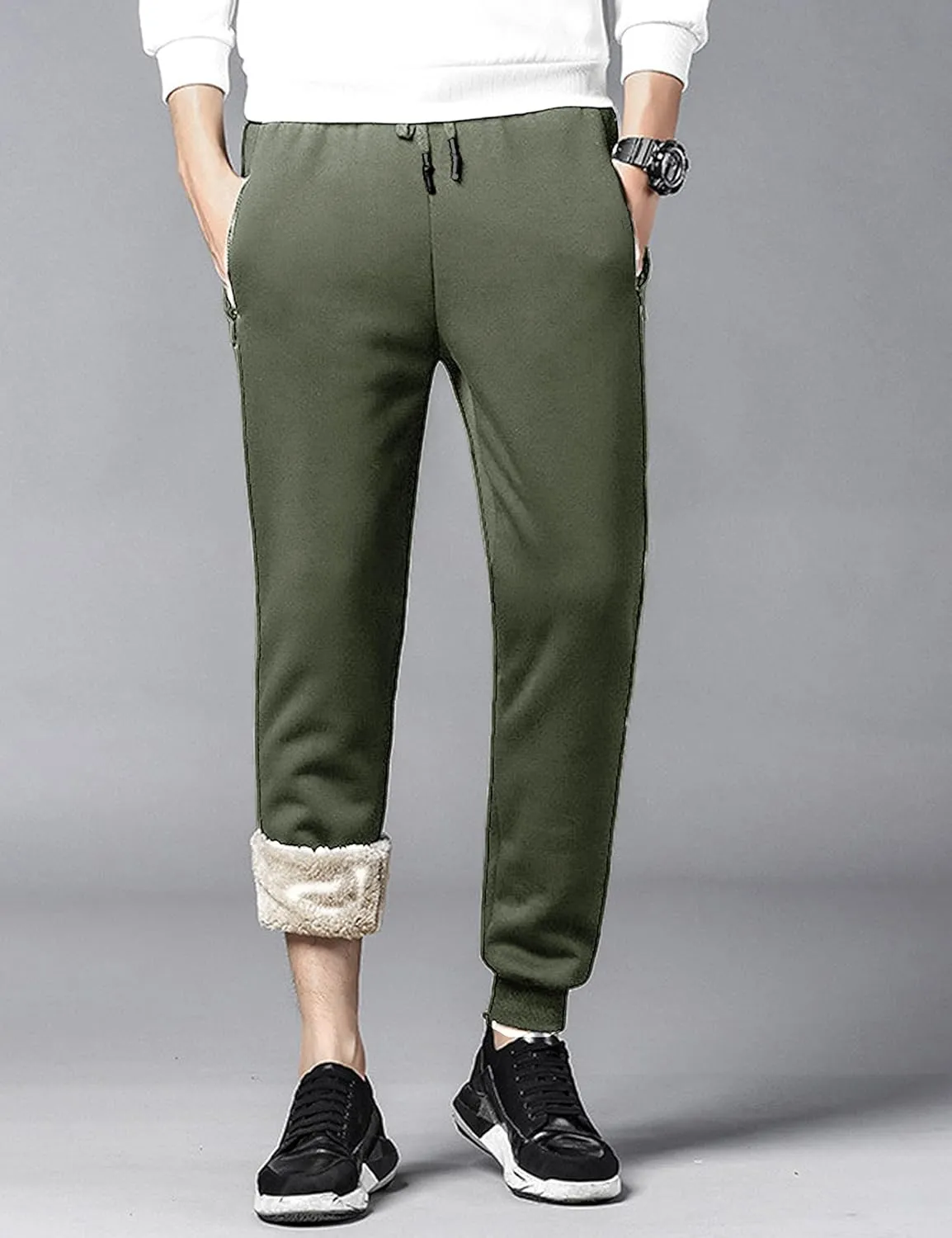 Yeokou Mens Winter Warm Sherpa Lined Active Thermal Jogger Fleece Sweatpants Pant