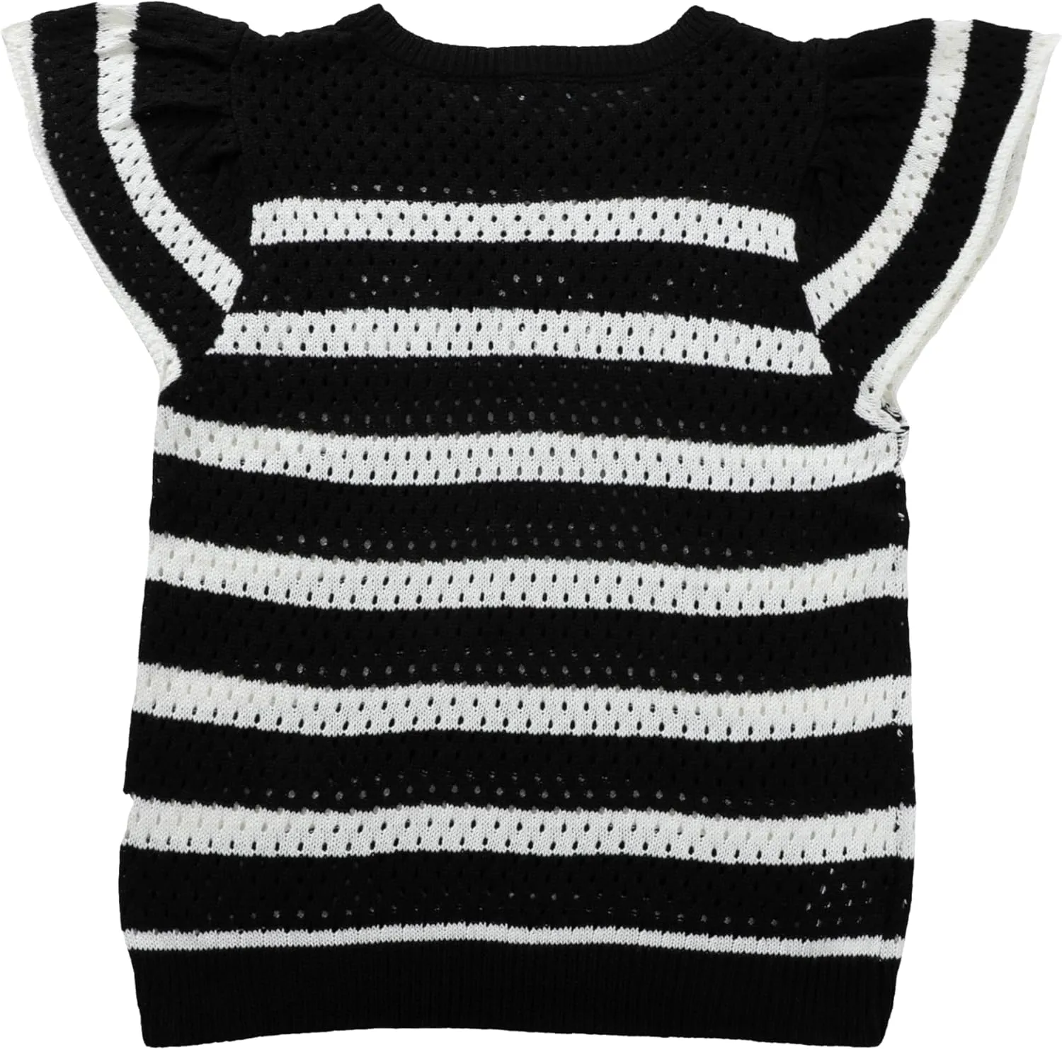 Yeokou Womens Crochet Sweater Top Short Flutter Sleeve Crew Neck Summer Casual Knit Tank Pullovers