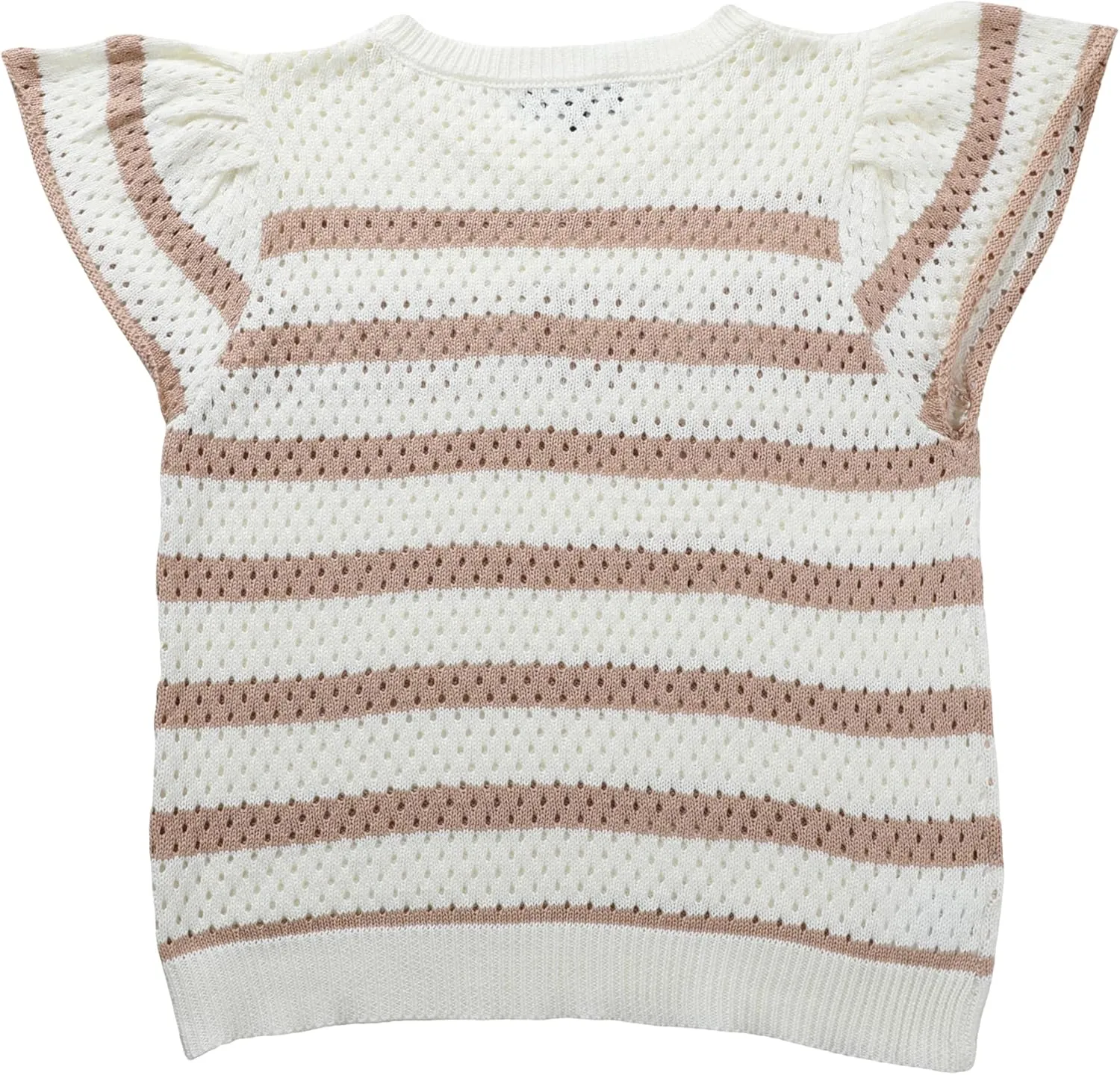 Yeokou Womens Crochet Sweater Top Short Flutter Sleeve Crew Neck Summer Casual Knit Tank Pullovers