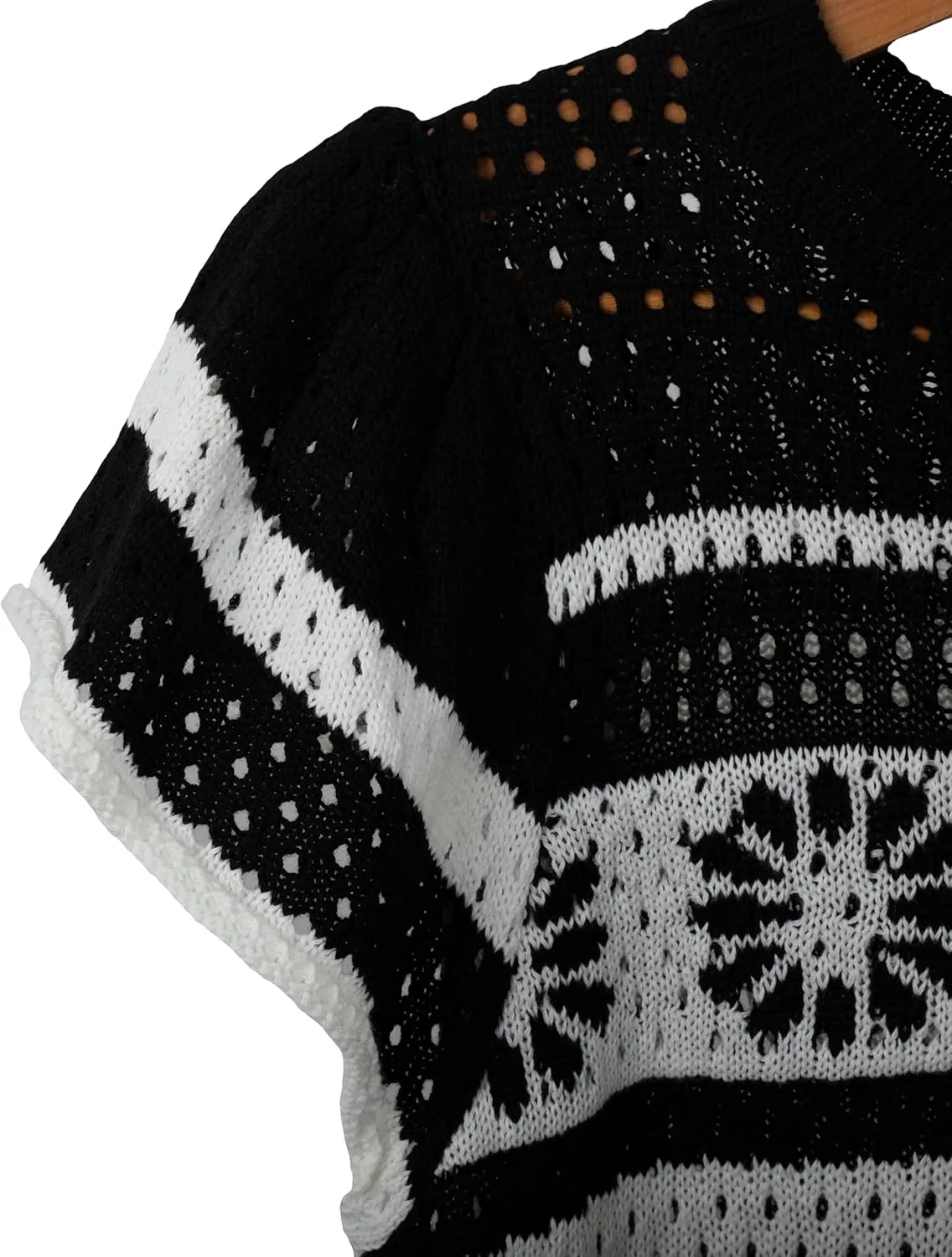 Yeokou Womens Crochet Sweater Top Short Flutter Sleeve Crew Neck Summer Casual Knit Tank Pullovers