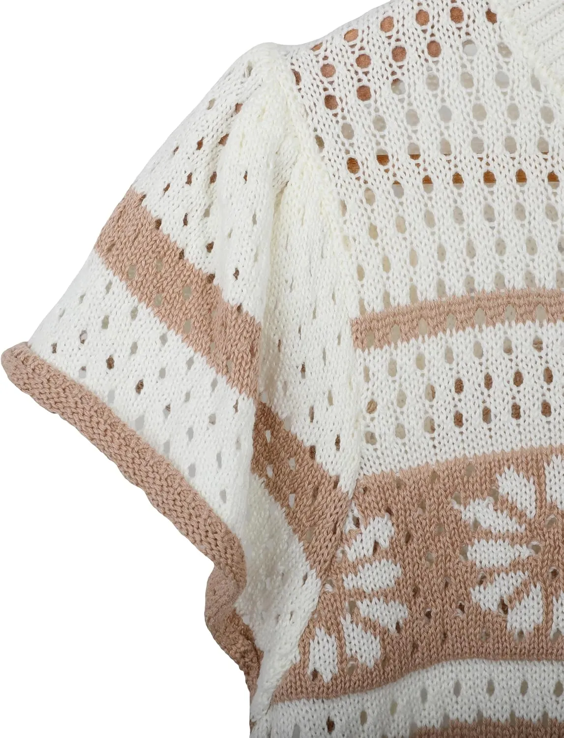 Yeokou Womens Crochet Sweater Top Short Flutter Sleeve Crew Neck Summer Casual Knit Tank Pullovers