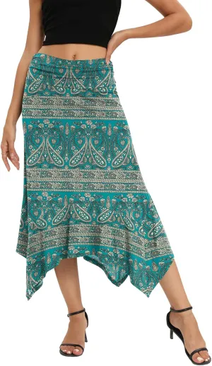 Yincro Women's Summer Flowy Midi Skirt with Handkerchief Hemline
