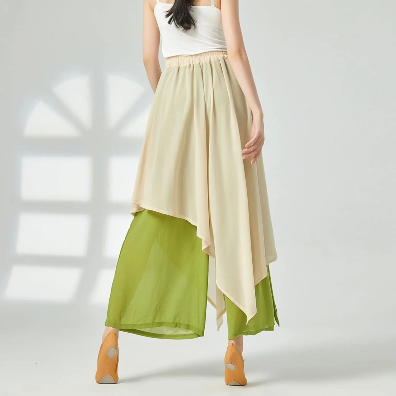 YOLAI Women Linen Palazzo Pants Flowy Boho Wide Leg High Waist Long Pants Casual Lounge Pant Trousers with Pockets