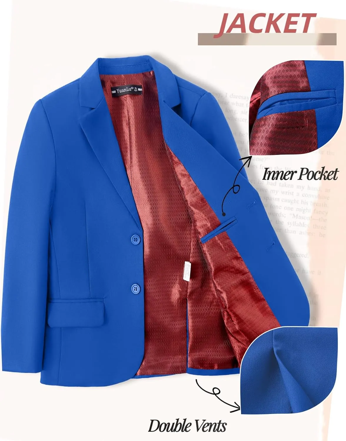 YuanLu Boys Suit Jacket Formal Dress Jacket Slim Fit Sport Coat for Kids
