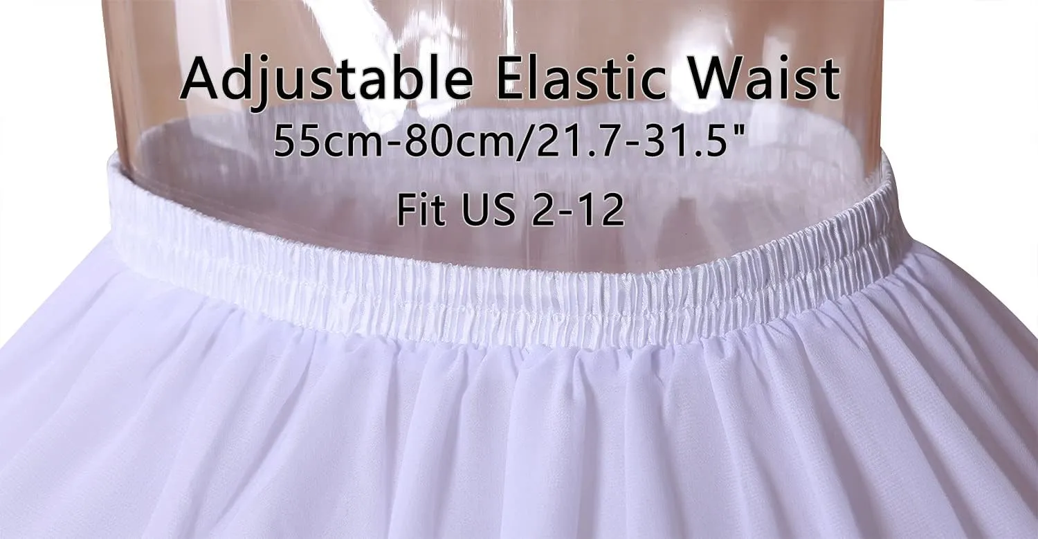 YULUOSHA Women Girls Crinoline Short Petticoat 2 Hoops Victorian Skirt Ball Gown Elastic Waist Underwear Half Slip Underskirt