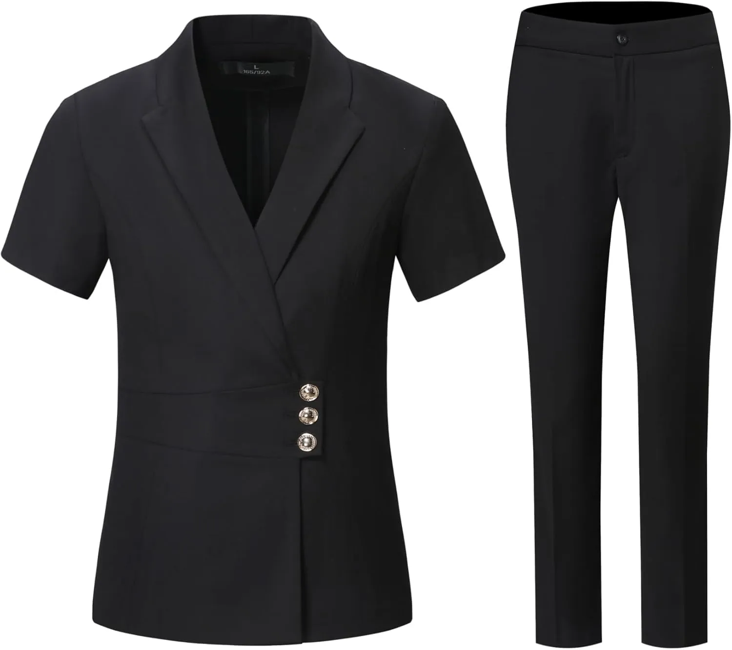YYNUDA Women's Business Suit Set Formal Short Sleeve Double Breasted Solid Color Blazer Pantsuit