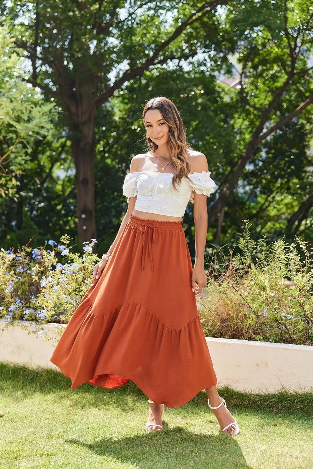 Zeagoo Long Skirts for Women High Waist A Line Skirt Casual Flowy Tiered Skirt with Pockets Summer Floral Boho Skirt