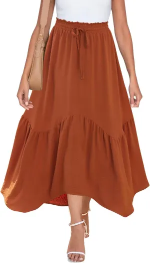 Zeagoo Long Skirts for Women High Waist A Line Skirt Casual Flowy Tiered Skirt with Pockets Summer Floral Boho Skirt