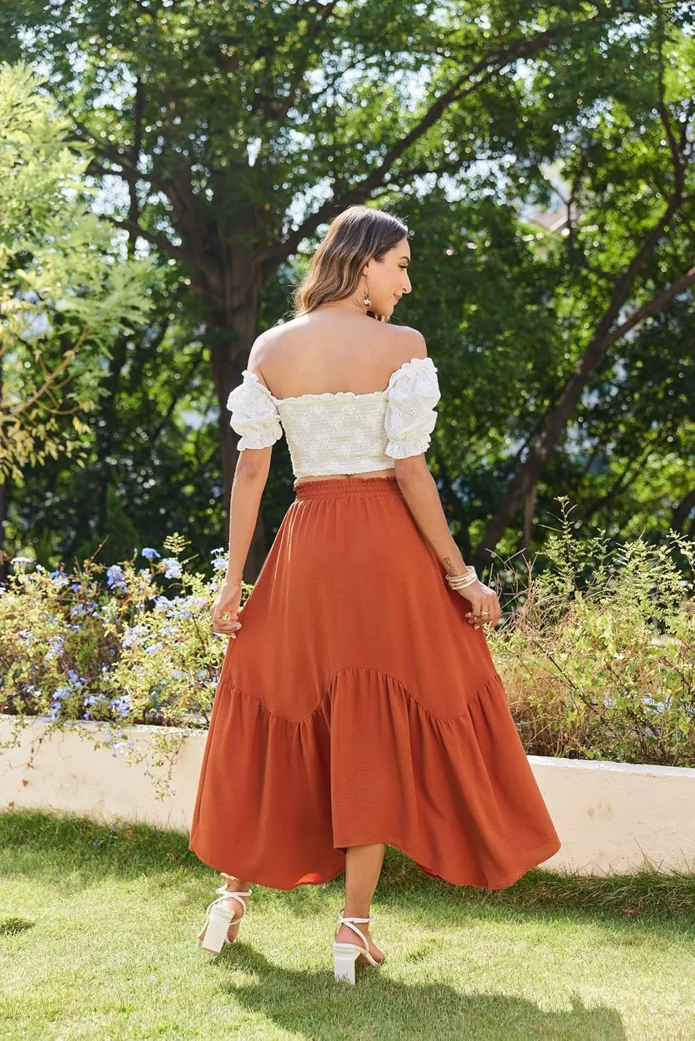 Zeagoo Long Skirts for Women High Waist A Line Skirt Casual Flowy Tiered Skirt with Pockets Summer Floral Boho Skirt