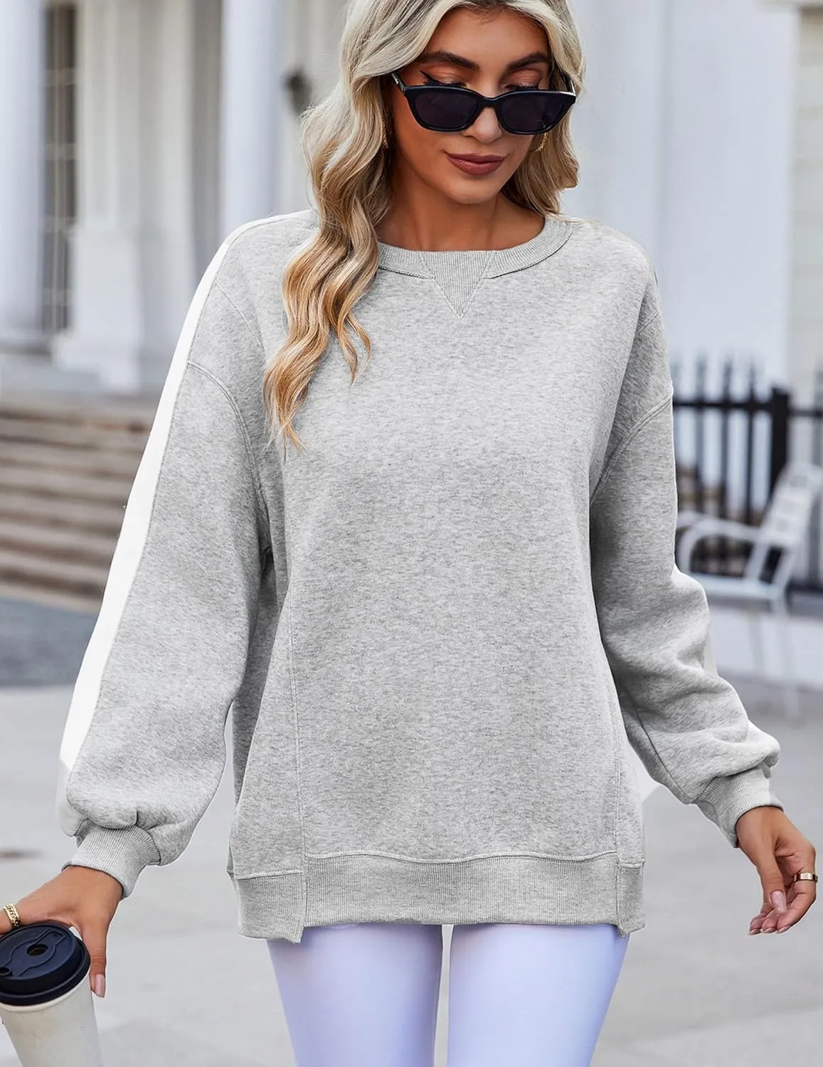 Zeagoo Womens Sweatshirt Long Sleeve Color Block Fleece Hoodies Fall Casual Crewneck Pullover Tunic Tops 2024