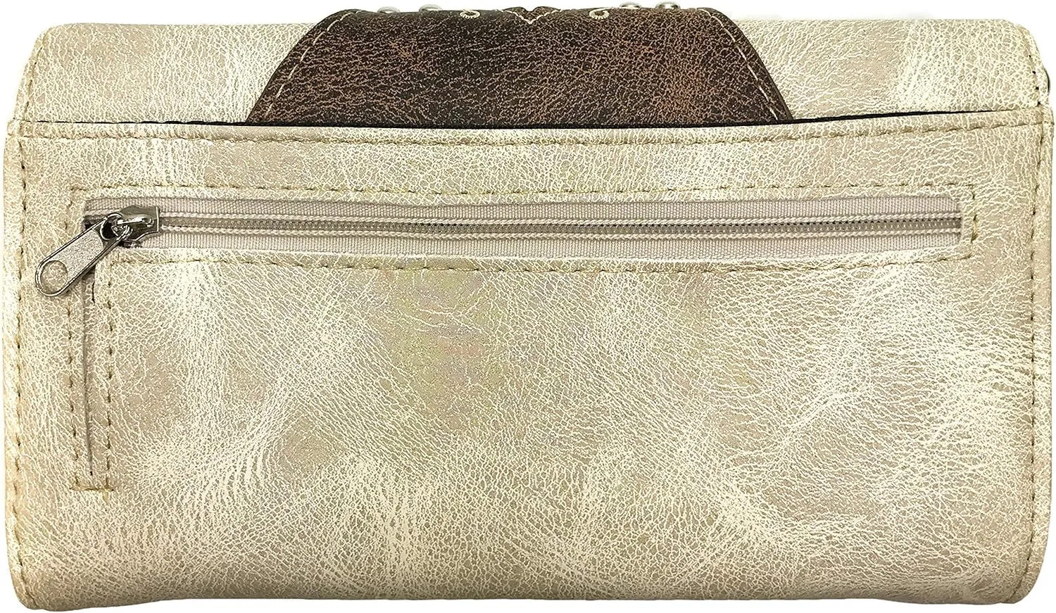 Zelris Western Gleaming Buckle Floral Cowgirl Women Crossbody Wrist Trifold Wallet (Beige)