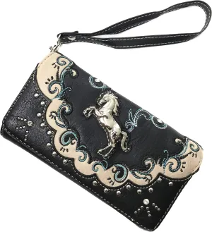 Zelris Western Mustang Horse Turquoise Women Crossbody Wrist Trifold Wallet
