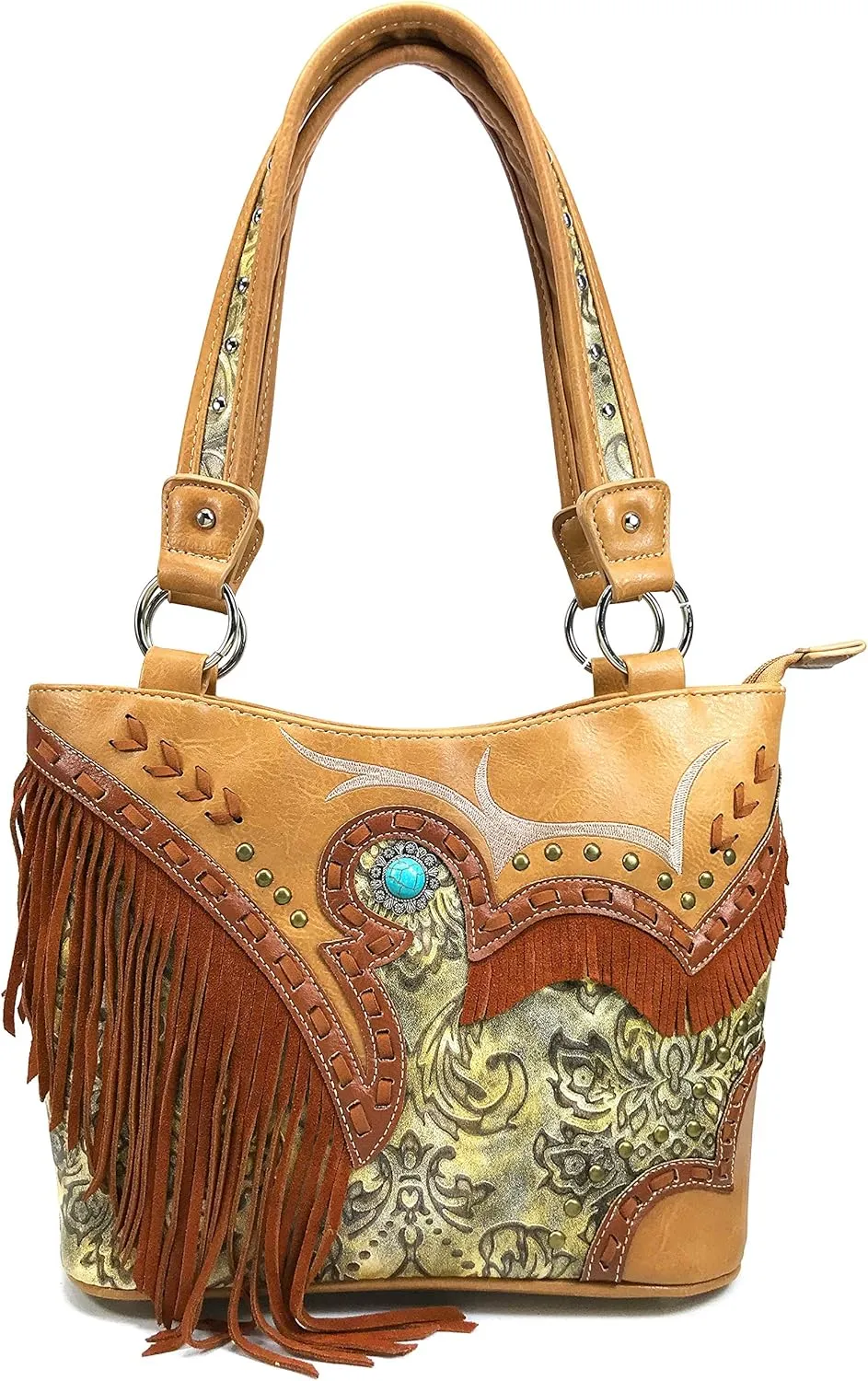 Zelris Women Tote Handbag Wallet Set Turquoise Concho Suede Fringe Two Tone Cowgirl Concealed Carry Purse