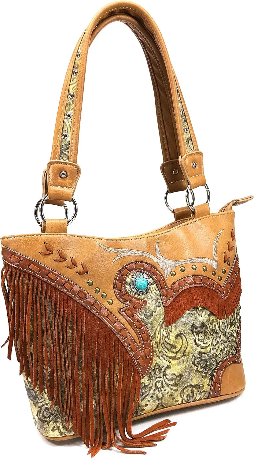 Zelris Women Tote Handbag Wallet Set Turquoise Concho Suede Fringe Two Tone Cowgirl Concealed Carry Purse