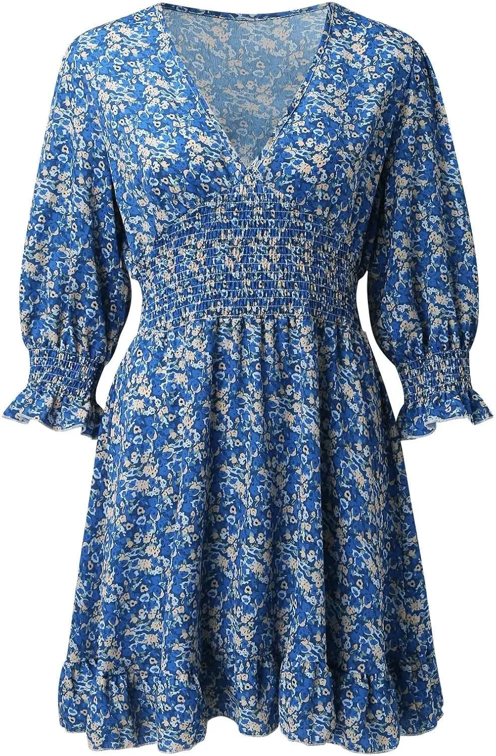 ZYXTIM Women's 2023 Summer Swing Dress Elegant Deep V Neck Floral Half Sleeve Ruffle Layer A-Line Short Dress Beach Sundress
