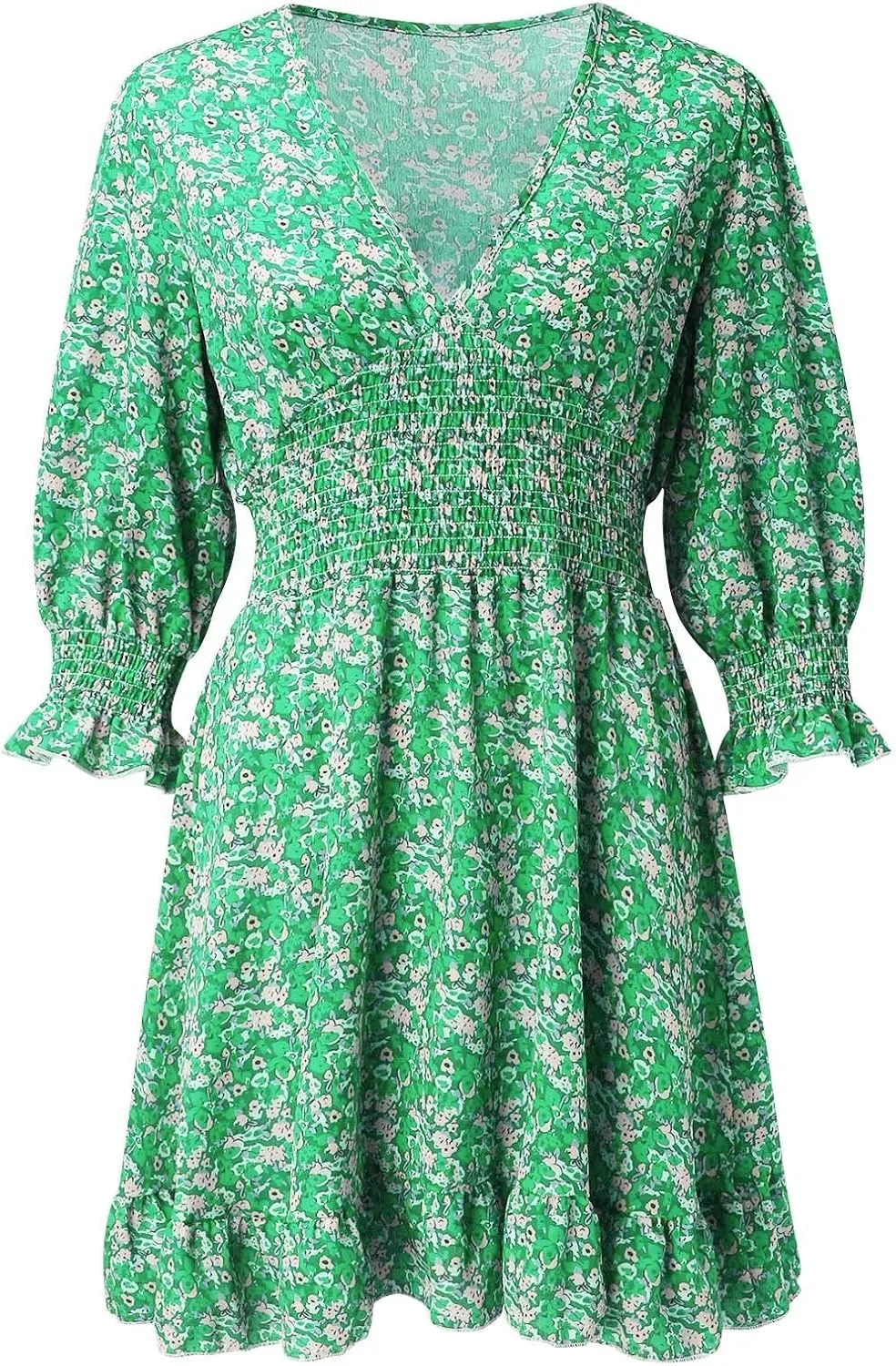 ZYXTIM Women's 2023 Summer Swing Dress Elegant Deep V Neck Floral Half Sleeve Ruffle Layer A-Line Short Dress Beach Sundress