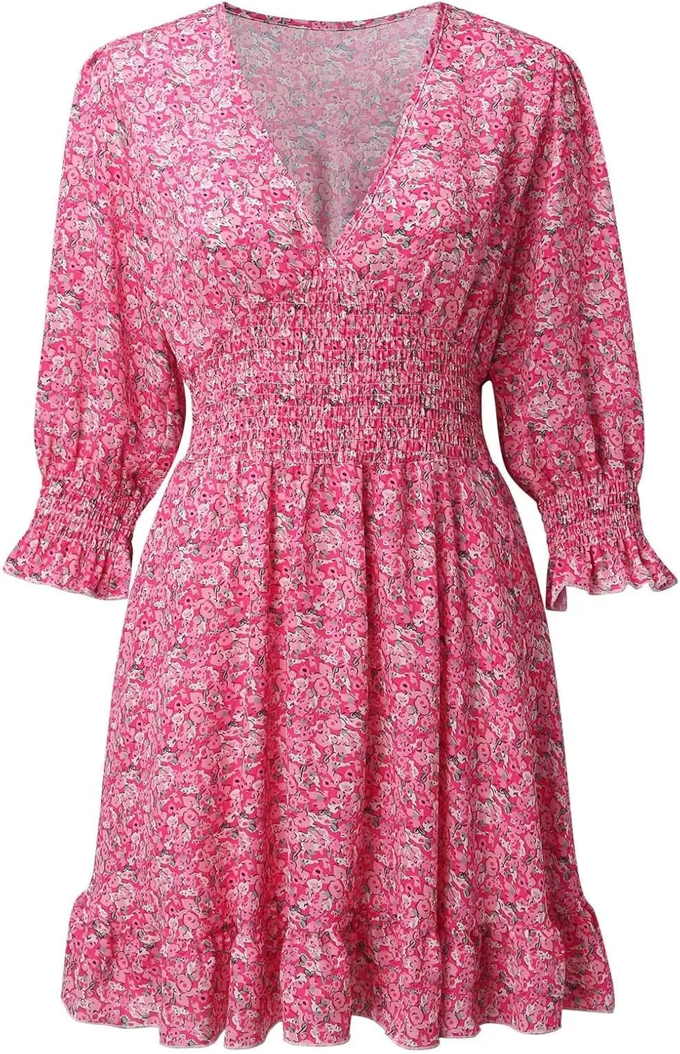 ZYXTIM Women's 2023 Summer Swing Dress Elegant Deep V Neck Floral Half Sleeve Ruffle Layer A-Line Short Dress Beach Sundress
