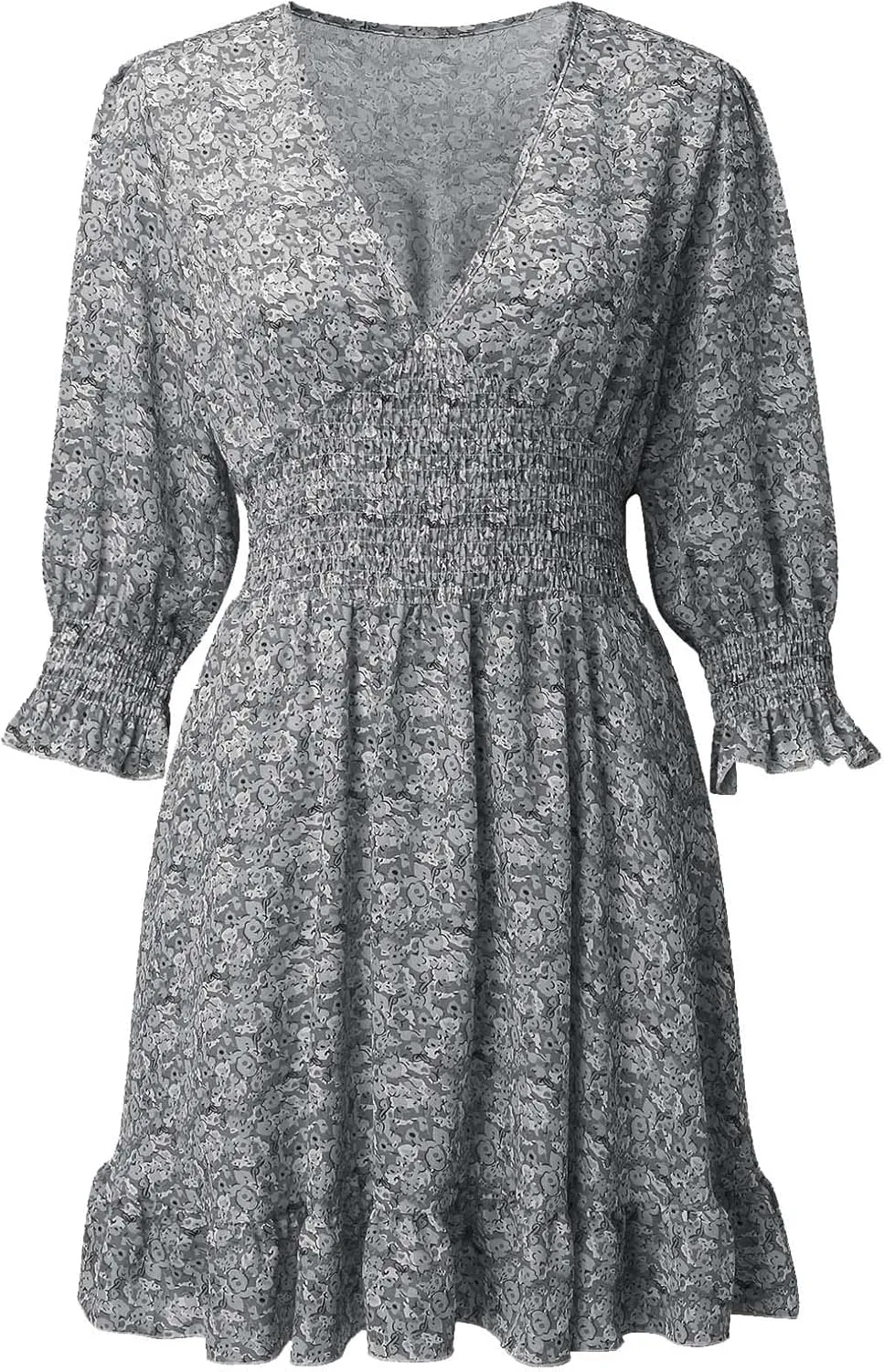 ZYXTIM Women's 2023 Summer Swing Dress Elegant Deep V Neck Floral Half Sleeve Ruffle Layer A-Line Short Dress Beach Sundress